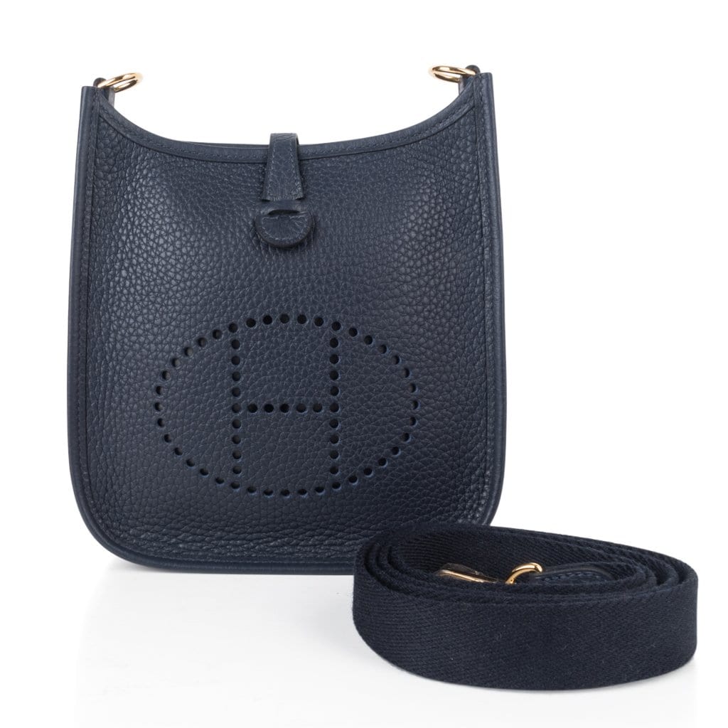 Hermes Evelyne TPM Bag Blue Nuit Clemence Leather Gold Hardware – Mightychic