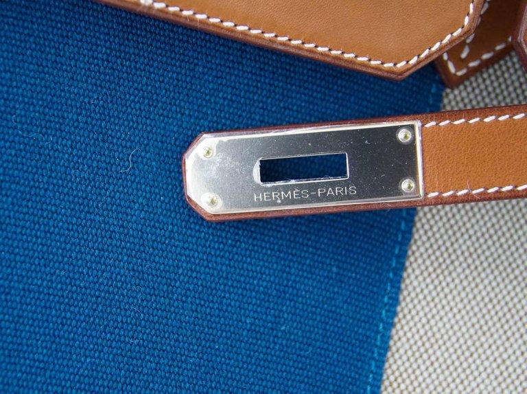 Hermes Birkin 35 Bag Flag Barenia  / Toile Blue Permabrass Rare Limited Edition - mightychic