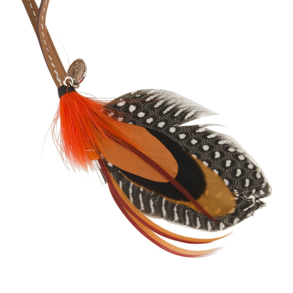Hermes Gri Gri Mouche Fly Feather Bag Charm Black Orange