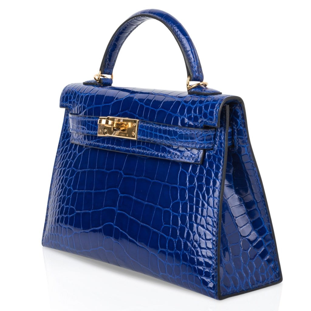 Hermes Kelly II Mini Bag Alligator Leather Gold Hardware In Navy Blue