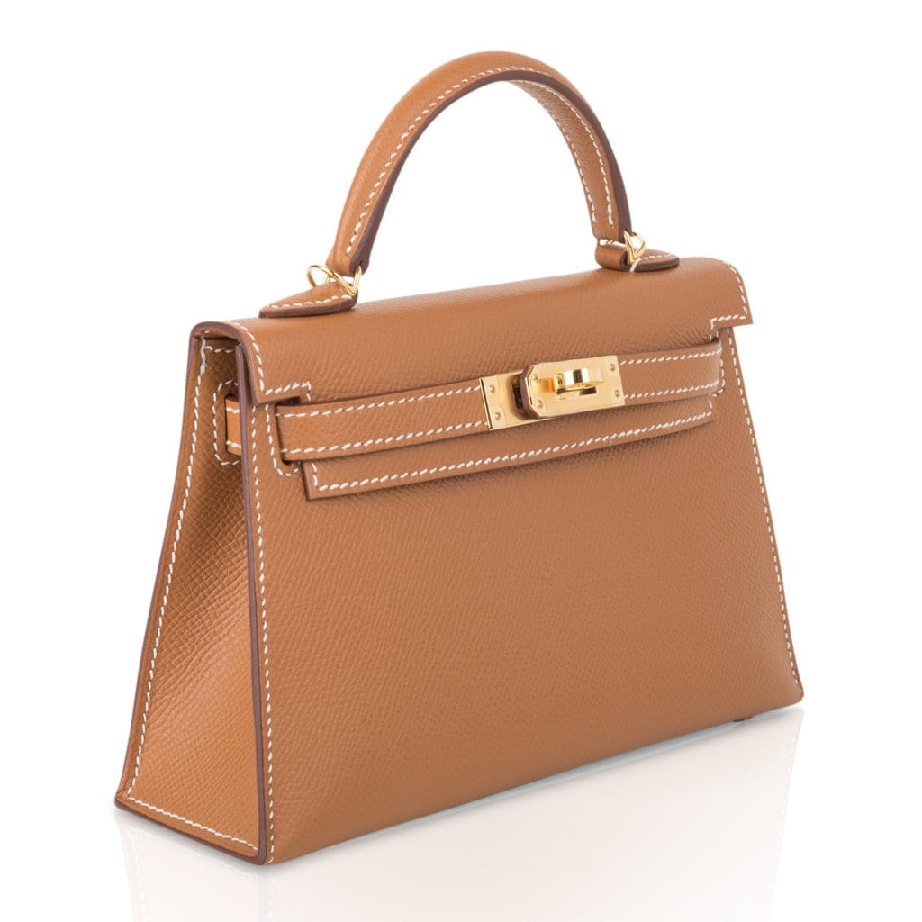 Hermes Gold Sellier Kelly 20 Crossbody Brown Epsom Leather Mini Bag New