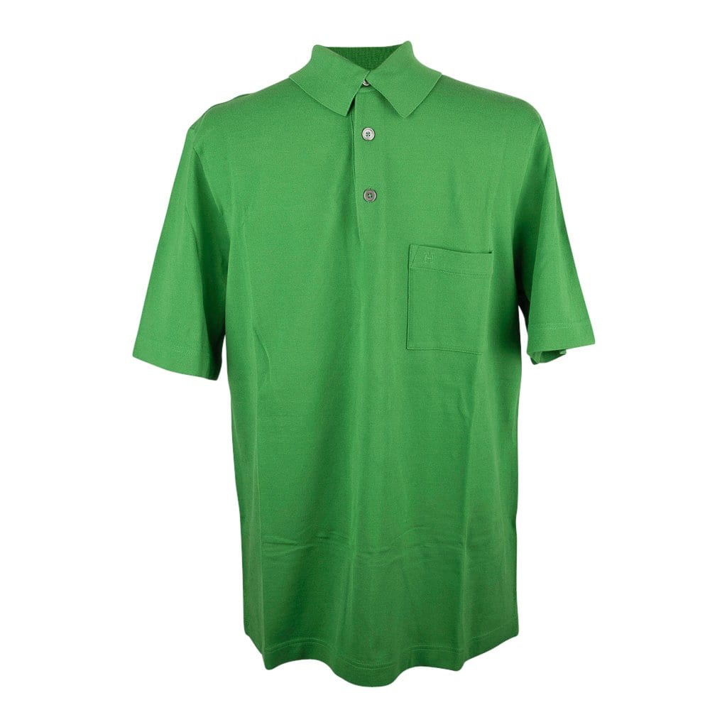 Hermes Men's Embroidered Polo Shirt Vert Vif Short Sleeve L – Mightychic