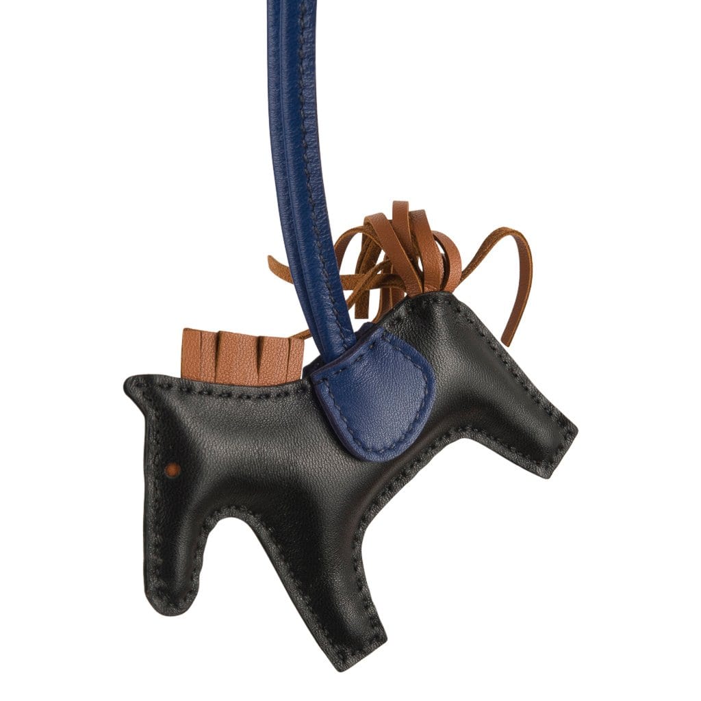 Hermes Rodeo Grigri PM Bag Charm Horse New Black Gold Saphire