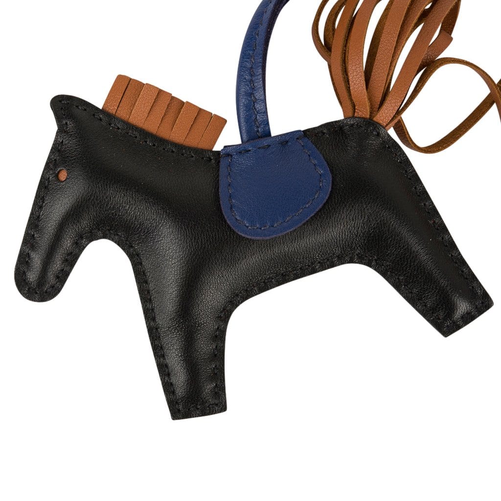 Hermes Rodeo Grigri PM Bag Charm Horse New Black Gold Saphire