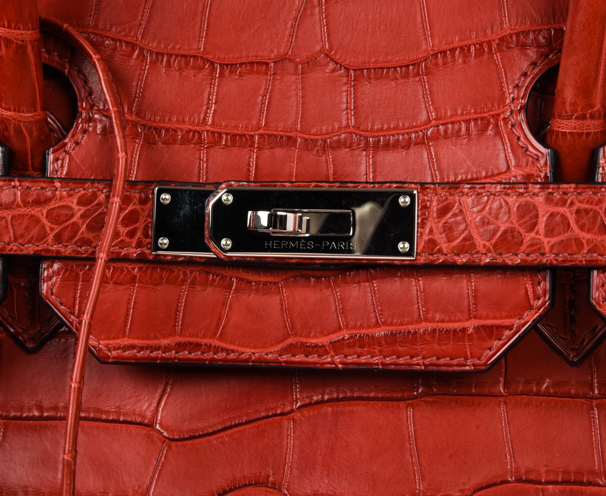 Hermès Birkin Rouge H Shiny Crocodile Porosus Jpg Shoulder 42 Palladium Hardware, 2007 (Like New), Red/Silver Womens Handbag