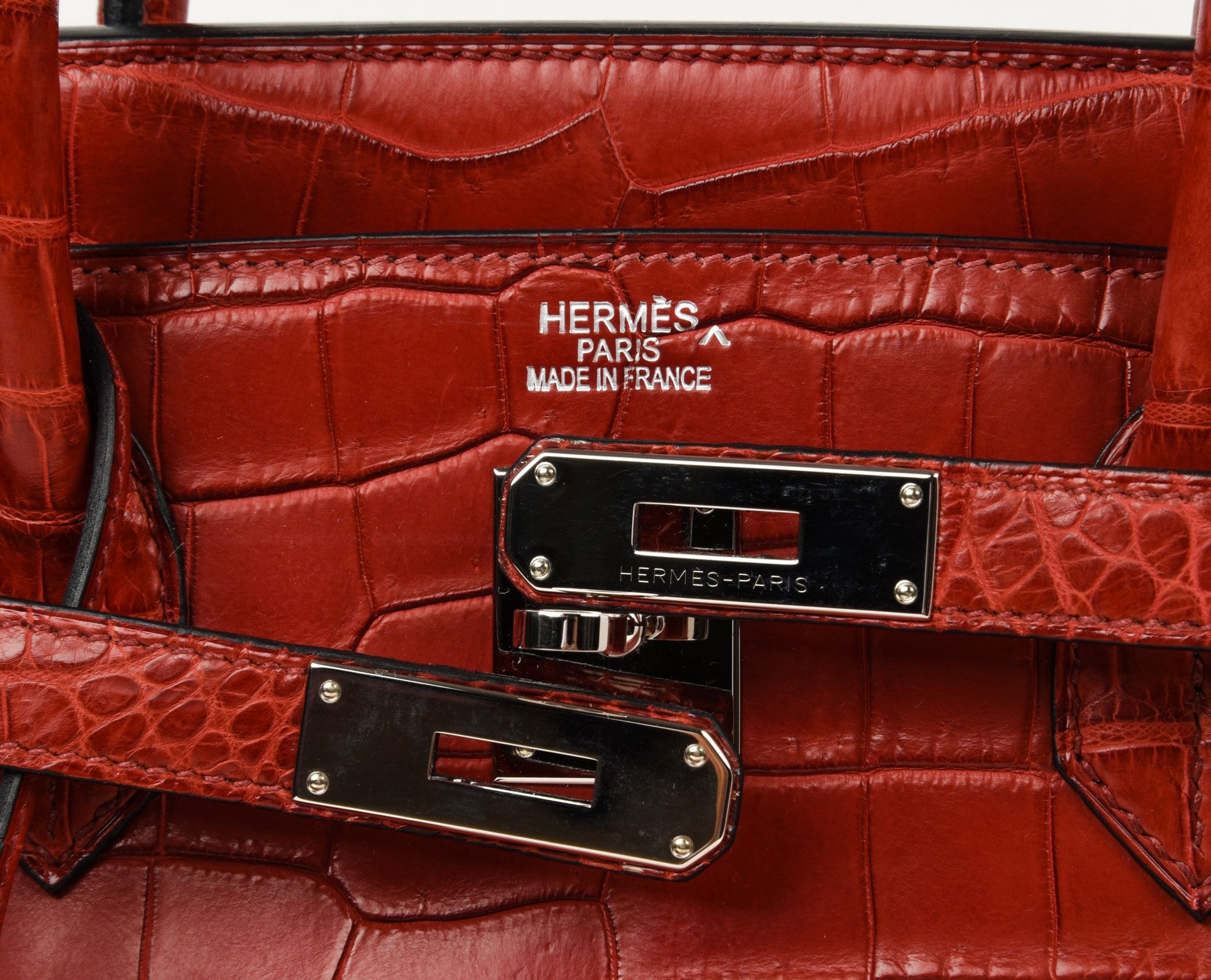 Hermès Rouge H Shiny Porosus Crocodile Birkin 40 PHW, myGemma