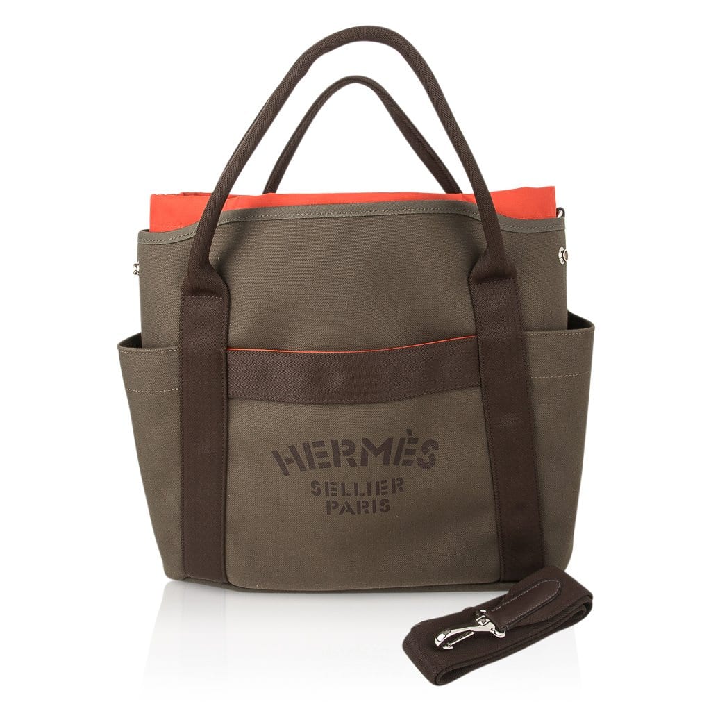 Hermes Tote Sac de Pansage Groom Boot and Helmet Bag Khaki / Feu