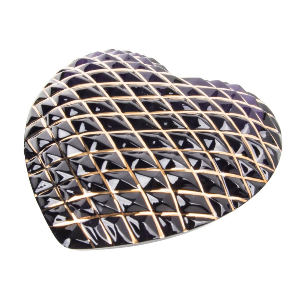 Hermes St. Louis Crystal Purple Paperweight (Quilted) Heart 24K Gold Detail