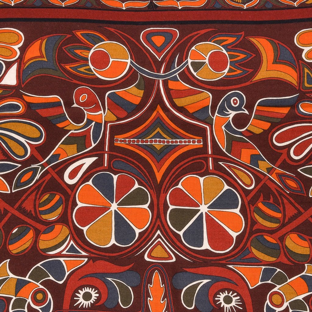 Hermes Scarf Shawl Folklore Motif Rich Color and Design Cashmere Silk  Vintage