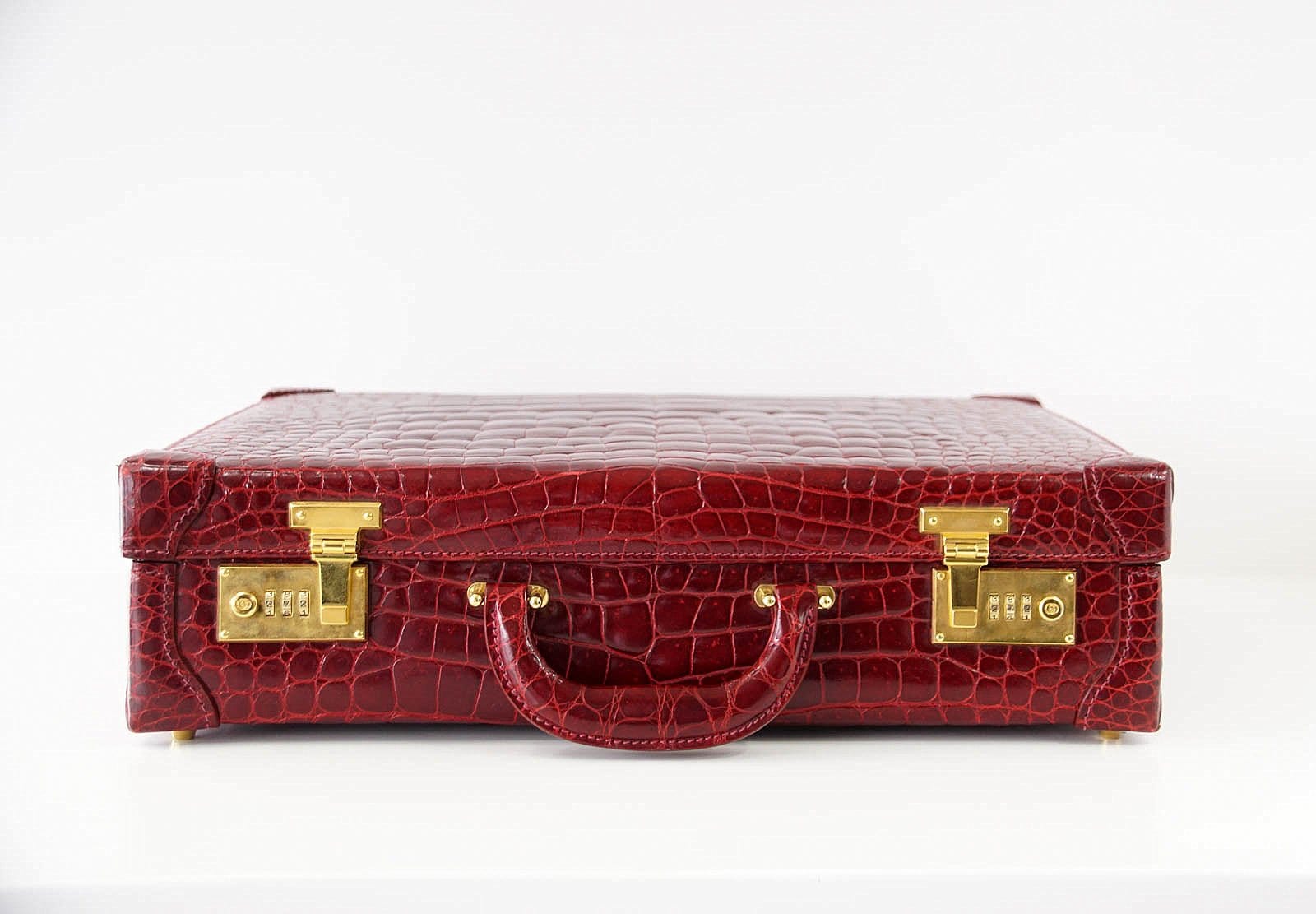 Gucci Briefcase Men's Vintage Burgundy Red Crocodile Attache - mightychic