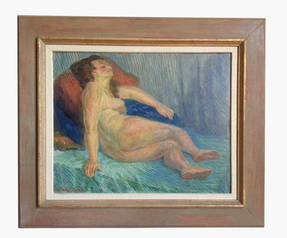 John Sloan (American 1871-1951) Signed Nude Asleep on Green Couch - mightychic