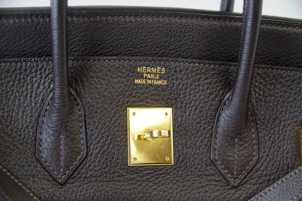 Hermes Birkin 35 Bag Very Rare Toile EBENE Clemence Gold Hardware