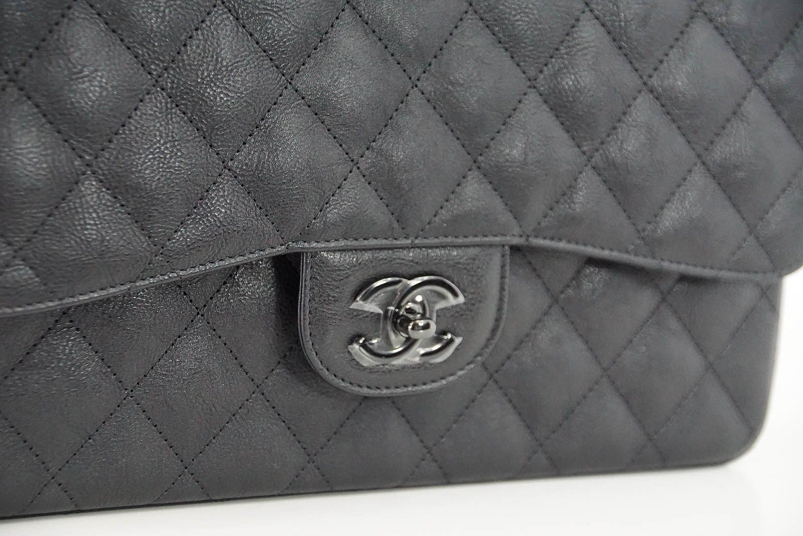 CHANEL Crumpled Calfskin Quilted Jumbo Double Flap So Black 269826   FASHIONPHILE