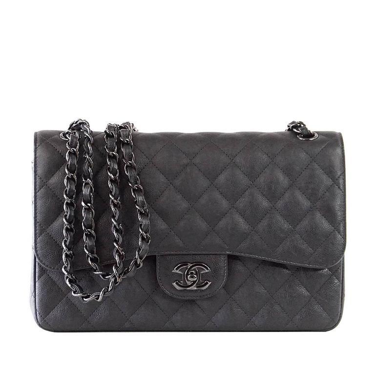Chanel Bag Quilted So Black Jumbo Classic Double Flap Calfskin Limited Edition - mightychic