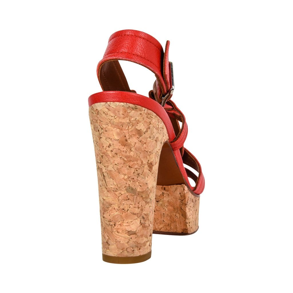 Lanvin Shoe Red Leather Cork Platform 37 / 7 - mightychic