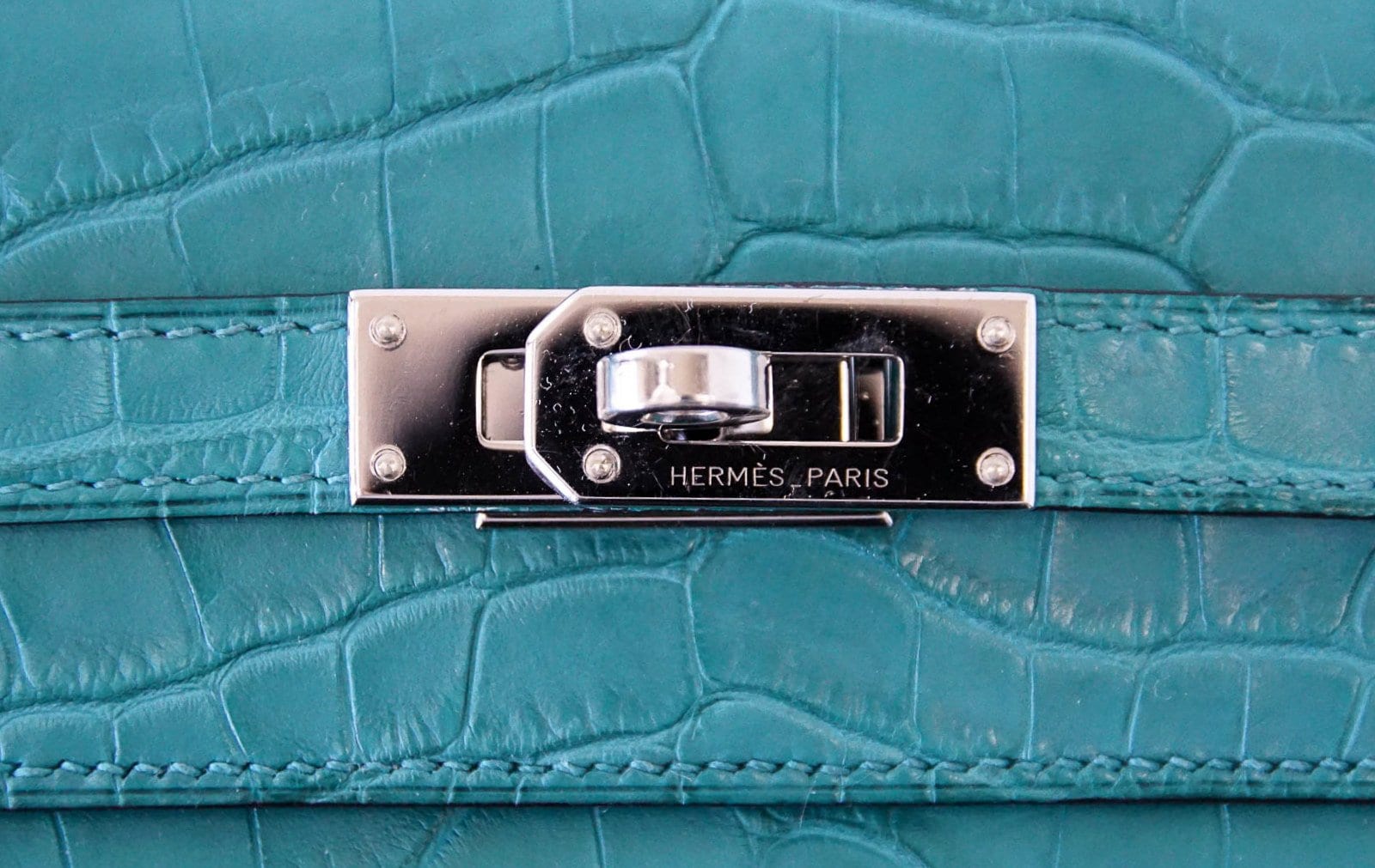 Hermes Kelly Long Wallet Clutch Blue Tempete Shiny Alligator Palladium  Hardware