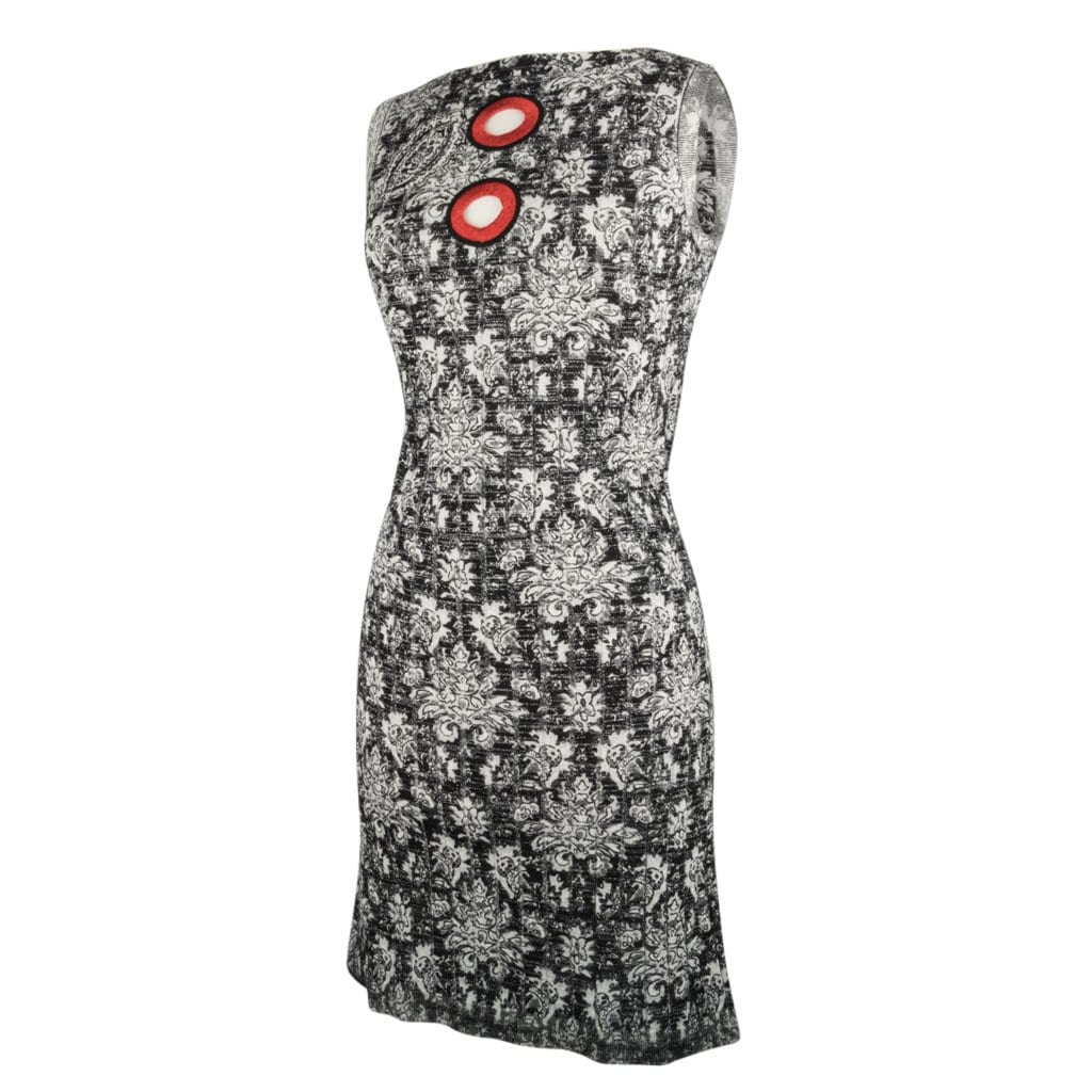 Louis Vuitton Dress Black Grey Stretch Floral Red Metallic Keyholes S