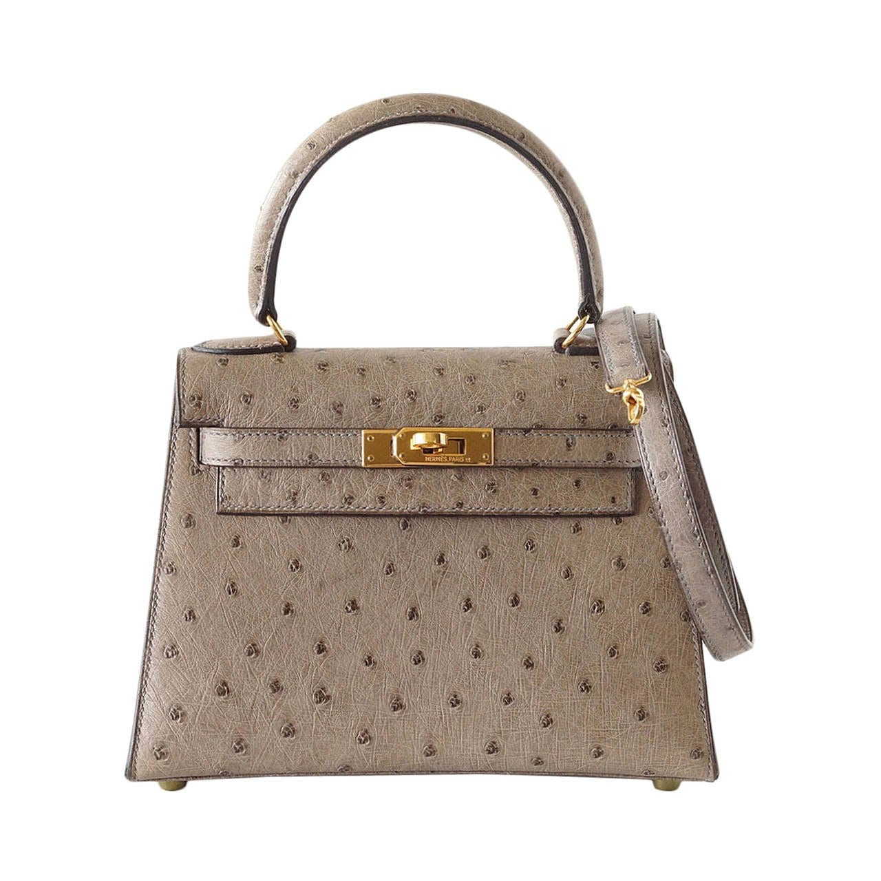 Hermes Kelly 20 bag Vintage Gray Ostrich Mini gold hardware mint - mightychic