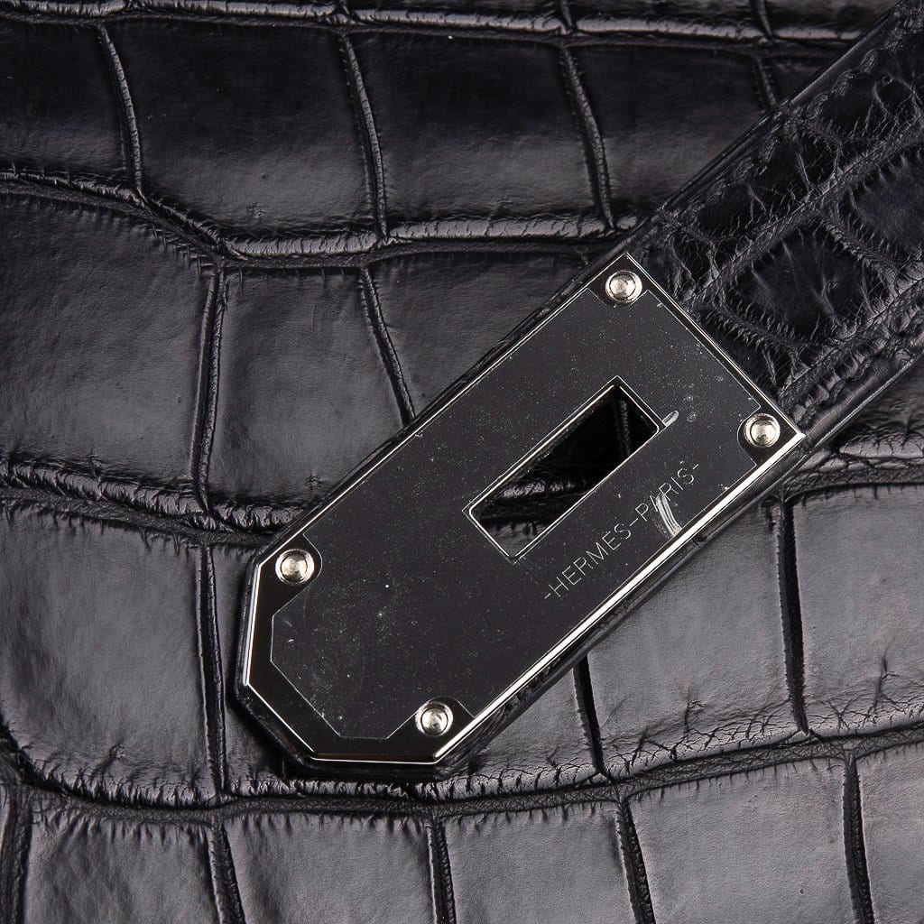 Hermes HAC 50 Birkin Bag Black Matte Porosus Crocodile Palladium Limited Edition