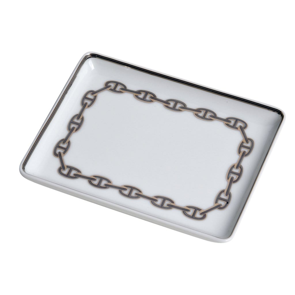 Hermes Chaine D'Ancre Platinum Tray Sushi Plate Porcelain - mightychic