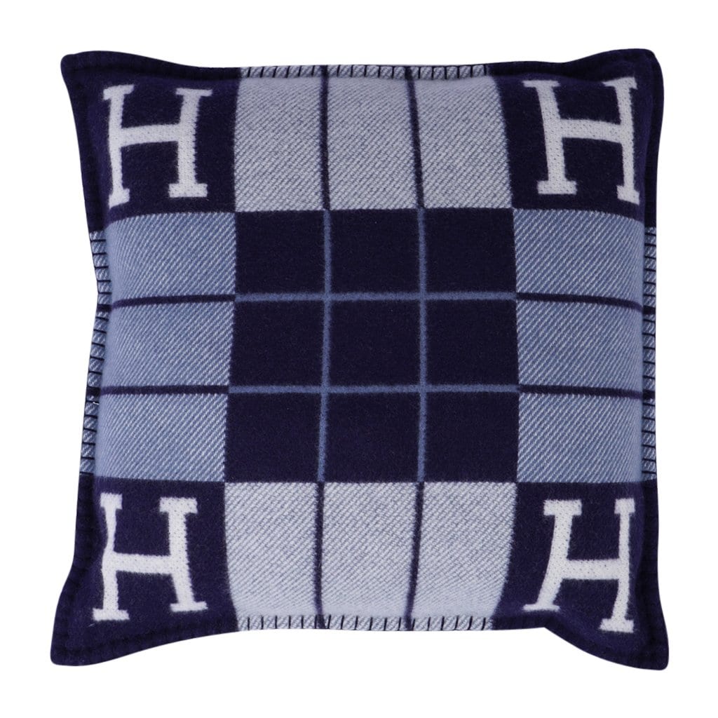 Hermes Cushion Avalon III Blue Caban / Ecru Small Model Throw Pillow Set of Two