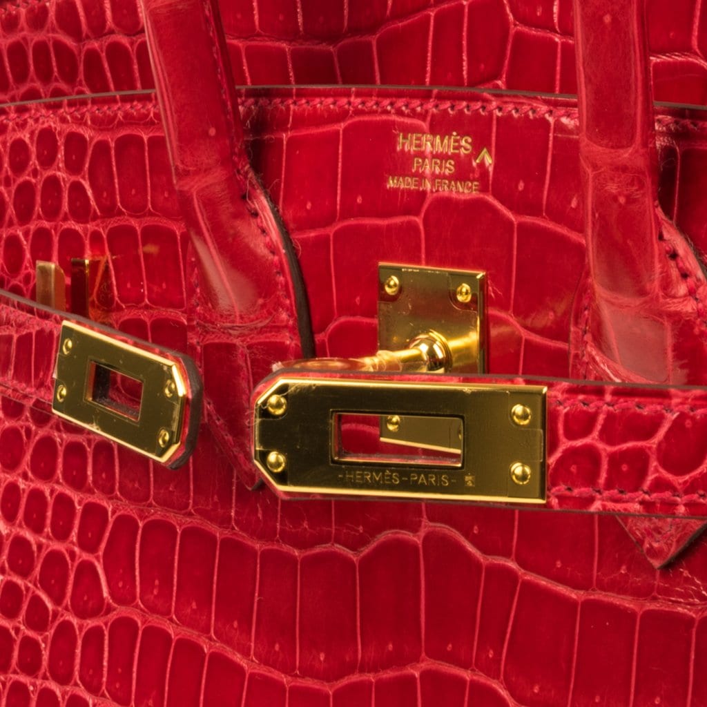 Replica Hermes Birkin 25 Handmade Bag In Red Crocodile Porosus Shiny Skin