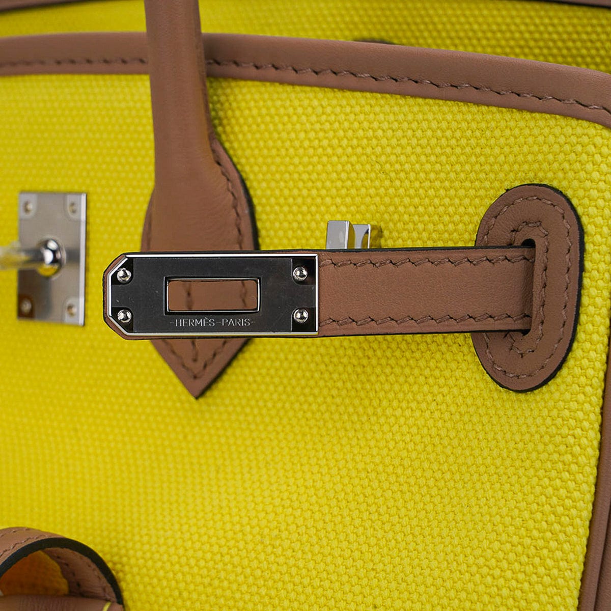 HERMÈS Birkin 25 Cargo Handbag in Jaune Citron and Chai, Swift and Toile H  canvas with Palladium hardware-Ginza Xiaoma – Authentic Hermès Boutique