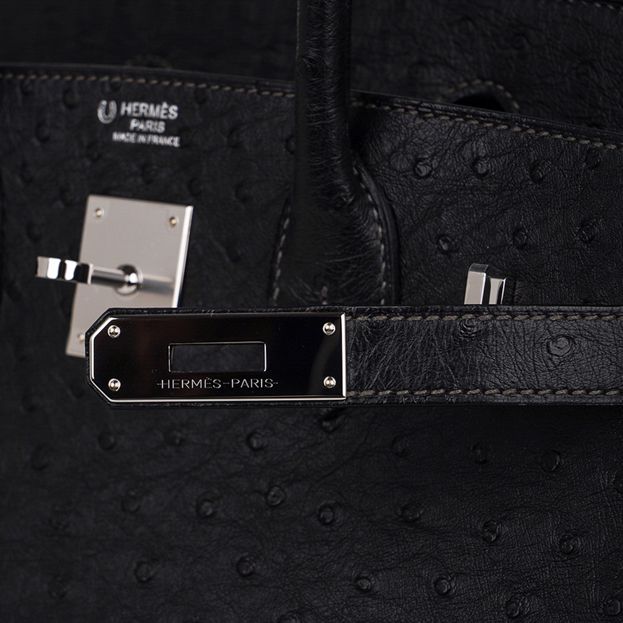 Hermes Birkin Handbag Noir Ostrich with Gold Hardware 30 Black