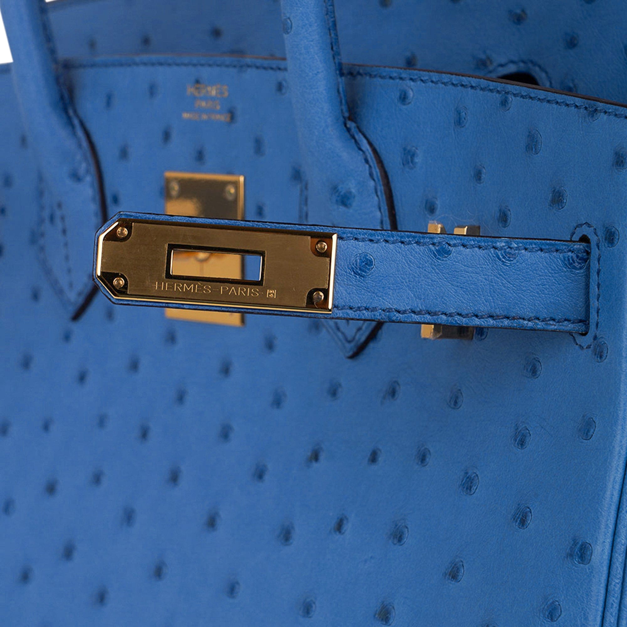 A Hermes Birkin 30 Blue Mykonos Ostrich Leather Bag