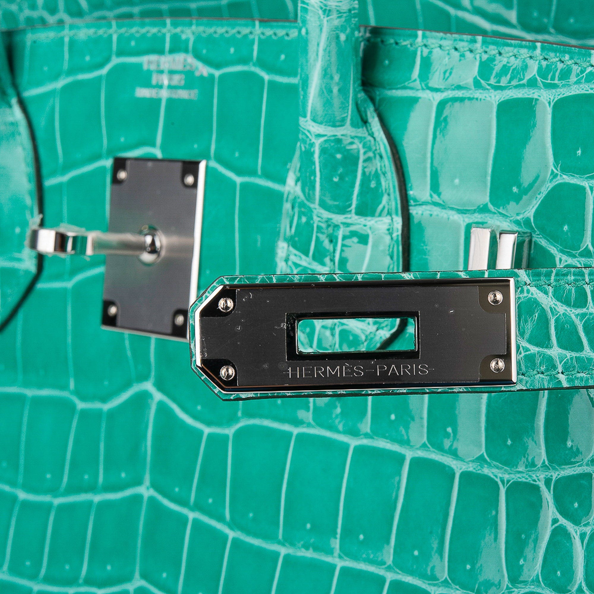 Hermes Birkin 30 Vert Jade Porosus Crocodile Bag Palladium Limited