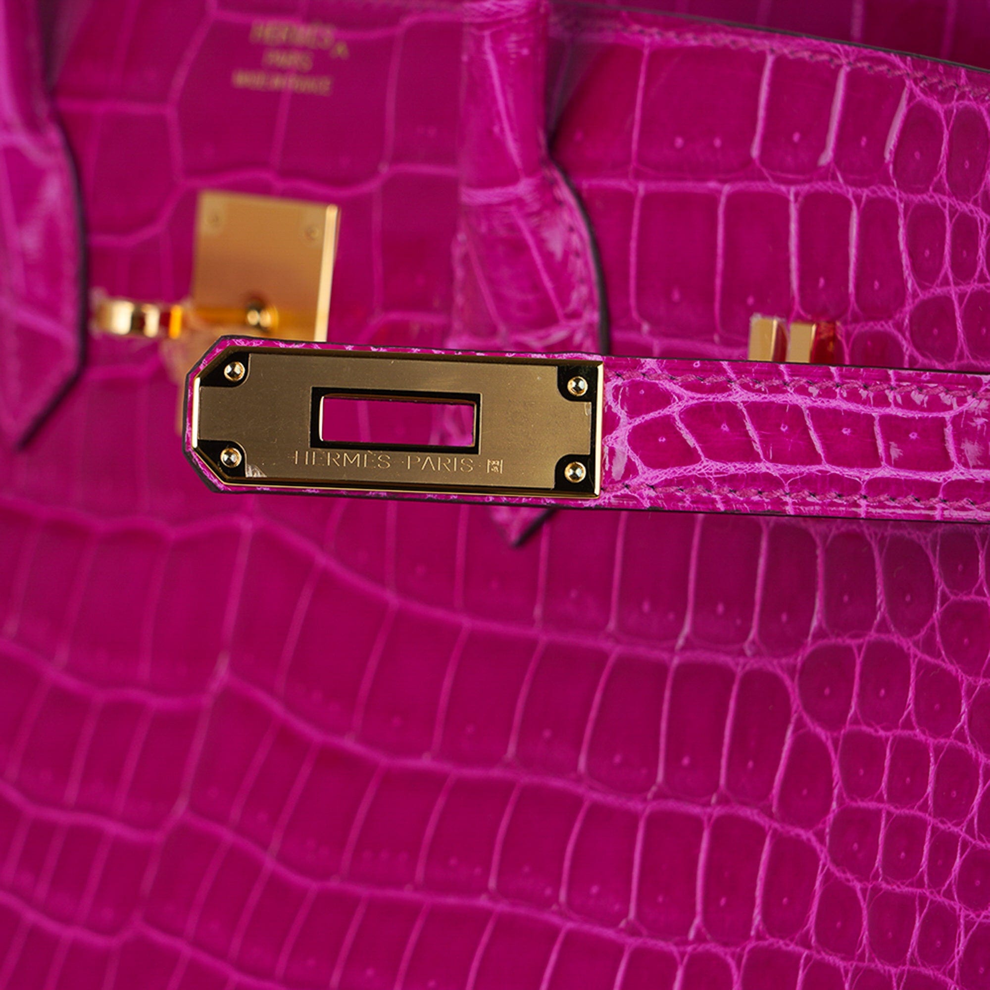 Hermes Birkin 35 Bag Rose Scheherazade Porosus Crocodile with Gold Hardware
