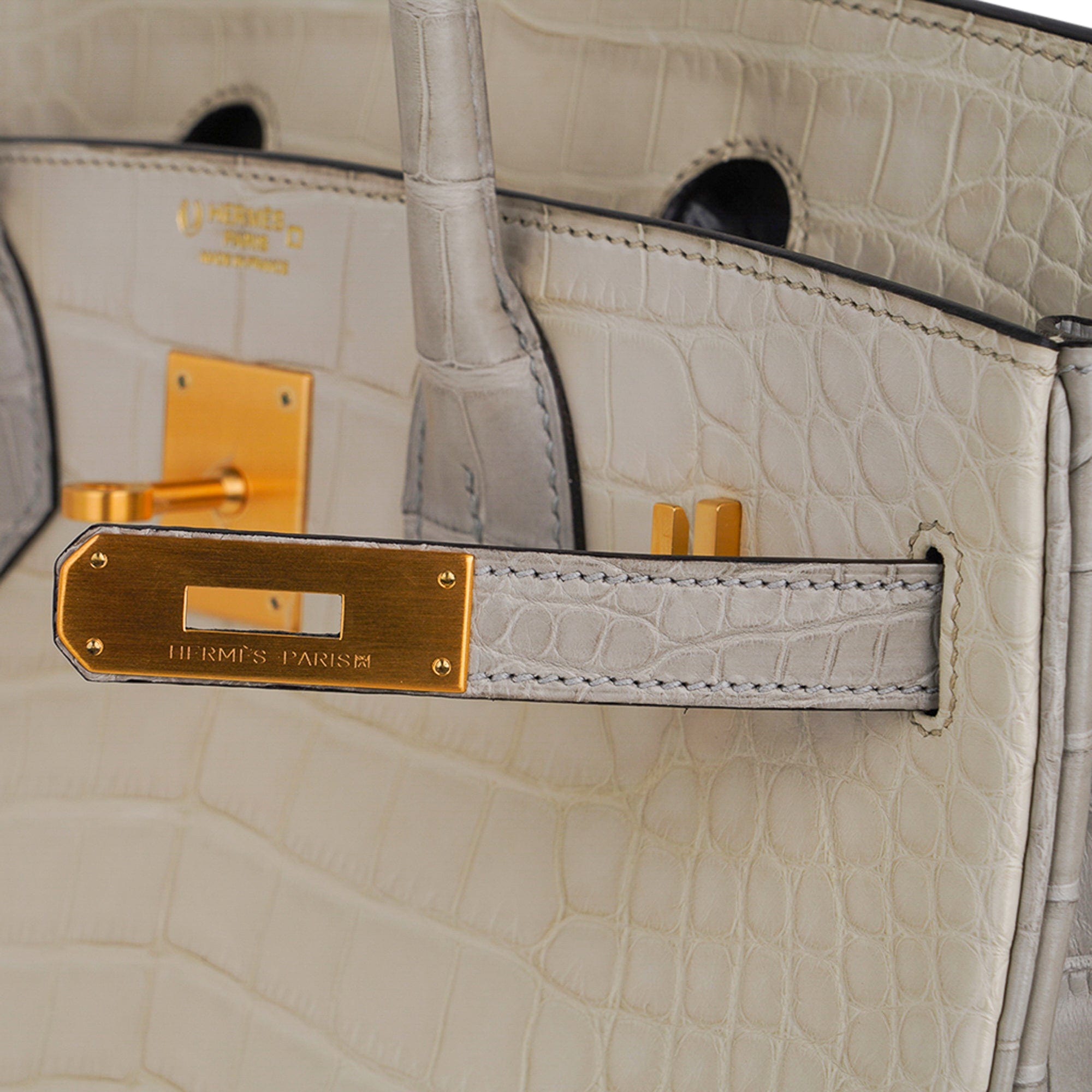Hermes 35cm Matte Beton Alligator Birkin Bag with Gold Hardware