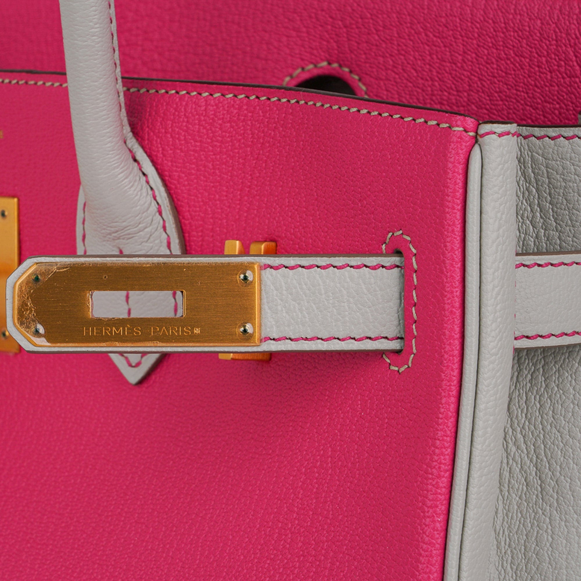 Hermes Special Order HSS Birkin 30 Bag in Rose Shocking and Gris Perle Chevre Leather with Gold Hardware