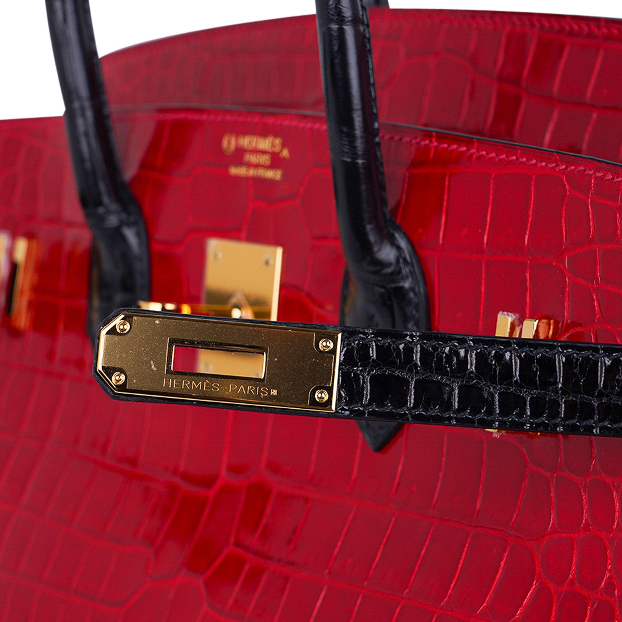 Hermes Birkin 25 Bag Red Braise Porosus Crocodile Gold Hardware