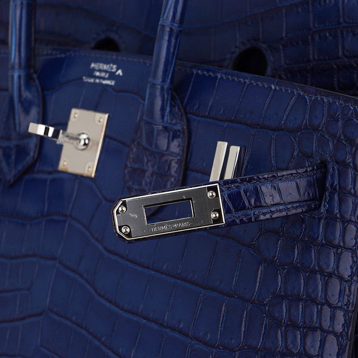 Hermes Limited Edition Birkin 25 Sellier Bag in Indigo Aizome Porosus Crocodile with Palladium Hardware