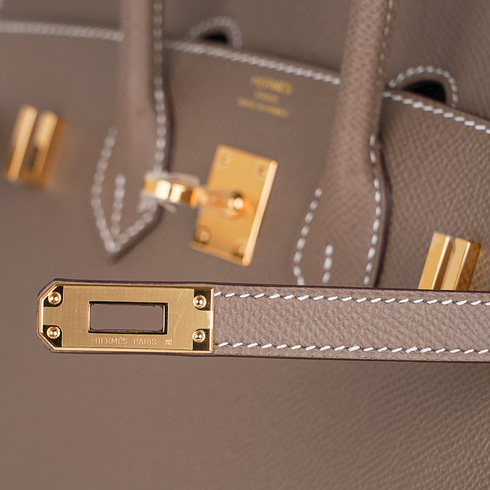 Hermes Birkin Sellier 25 Etoupe Gold Hardware Epsom Leather New w/Box