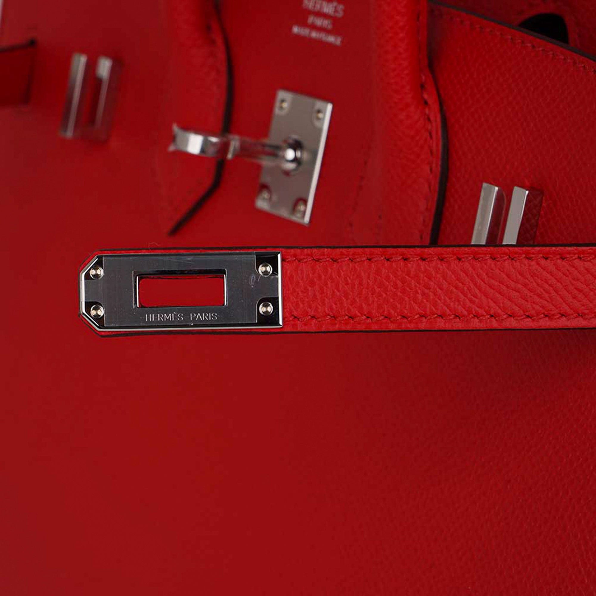 Hermes Birkin 25 Sellier Rouge de Couer Bag Palladium Hardware Epsom Leather