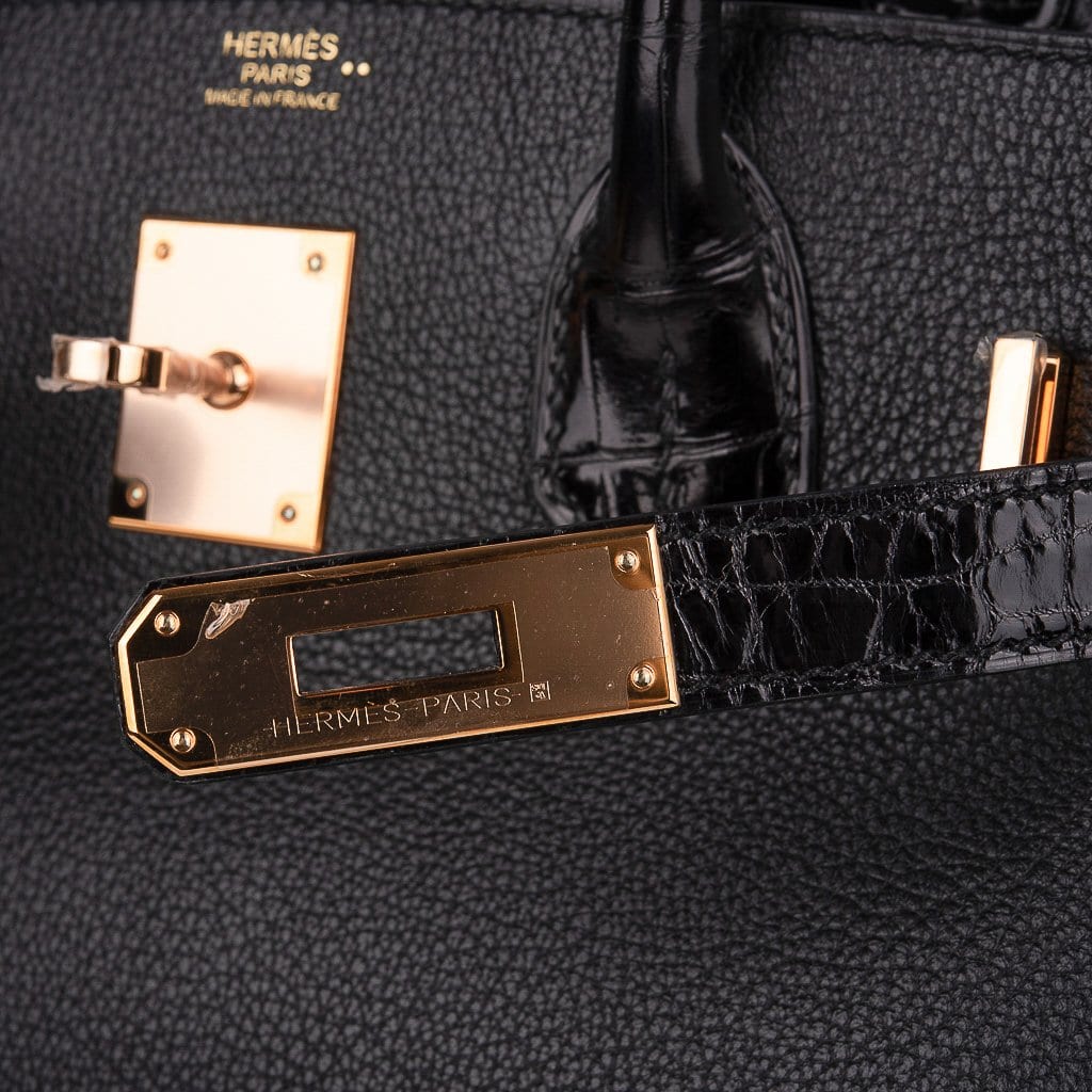 Hermes Rare Black Togo Leather 30cm Birkin Bag with Rose Gold