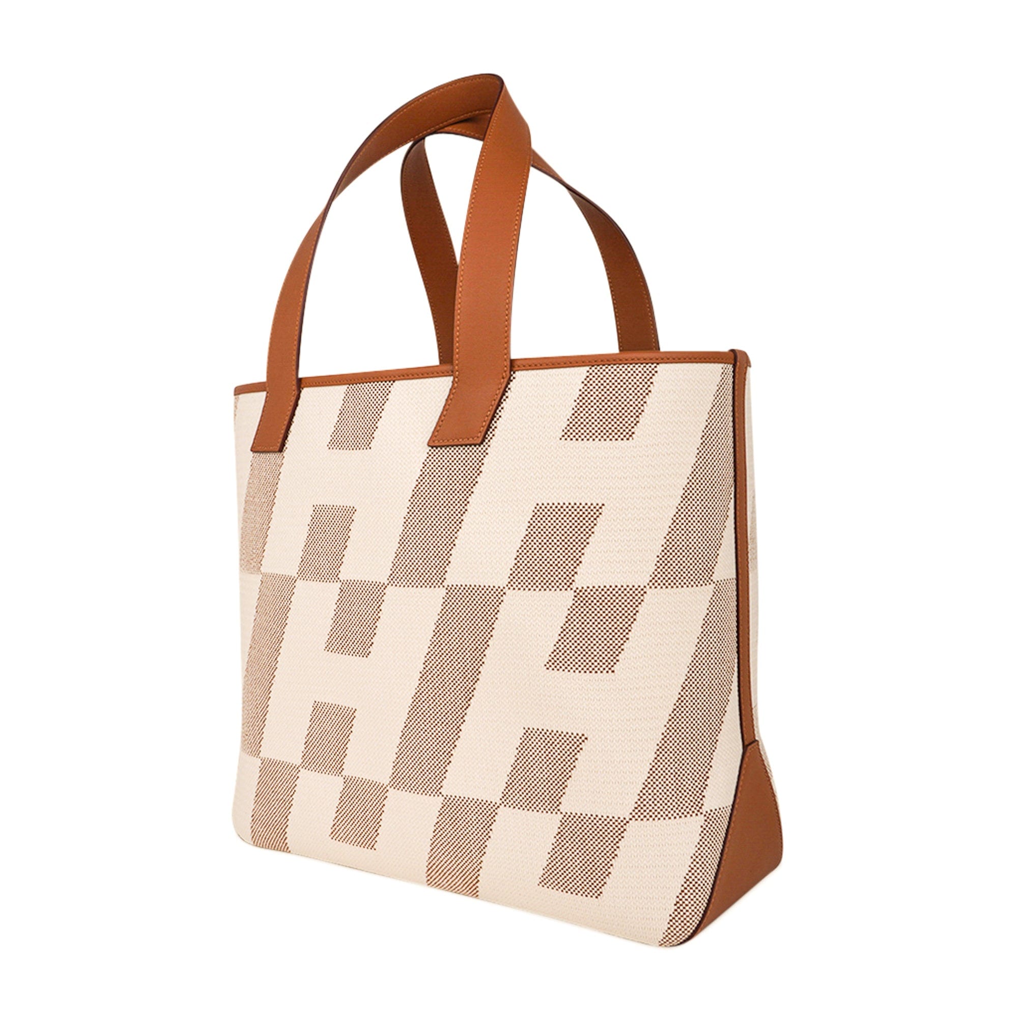Hermes Cabas H en Biais Tote Canvas with Leather 40 Brown, Neutral