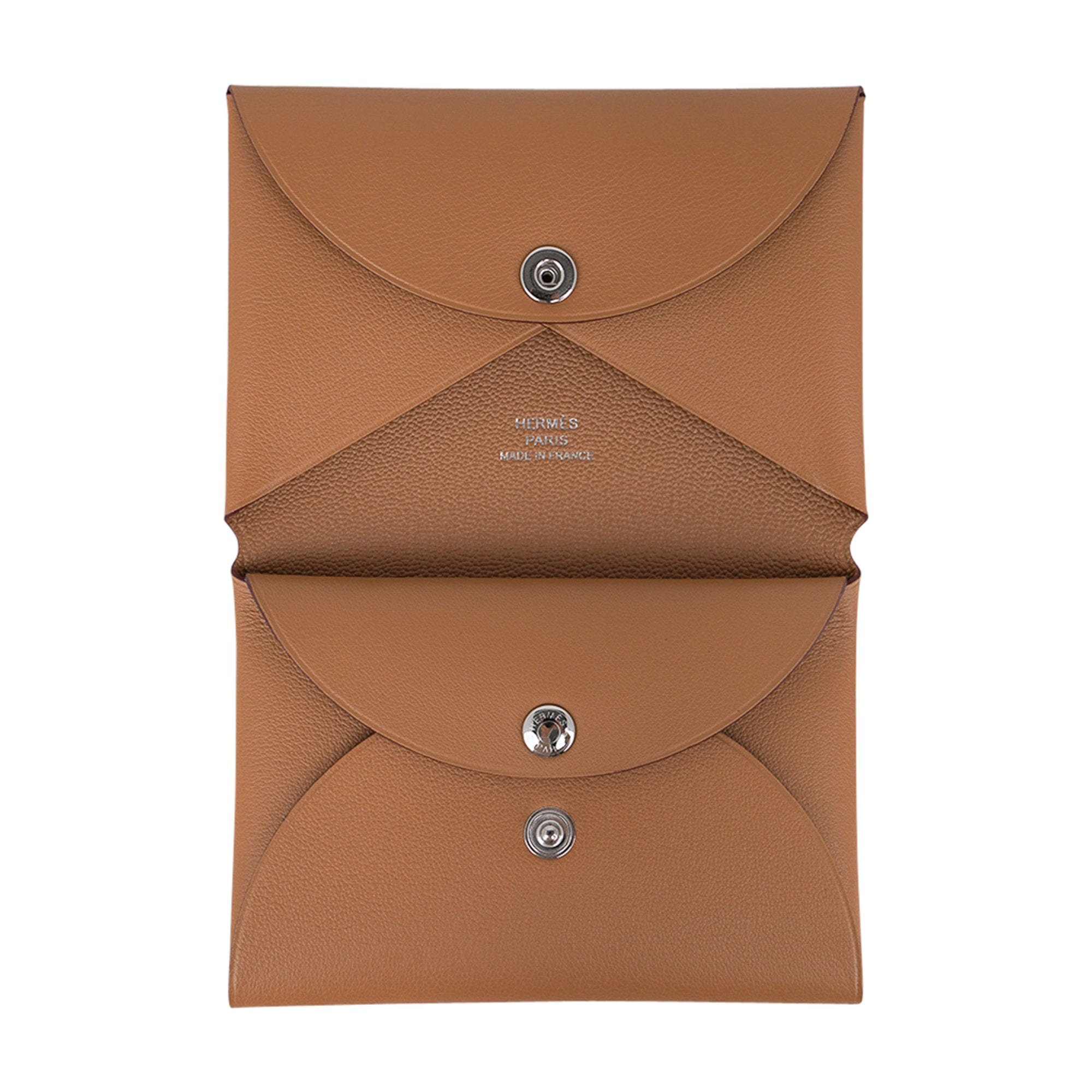 Hermes Calvi Duo Card Holder Trefle Biscuit / Blanc Swift Leather New –  Mightychic