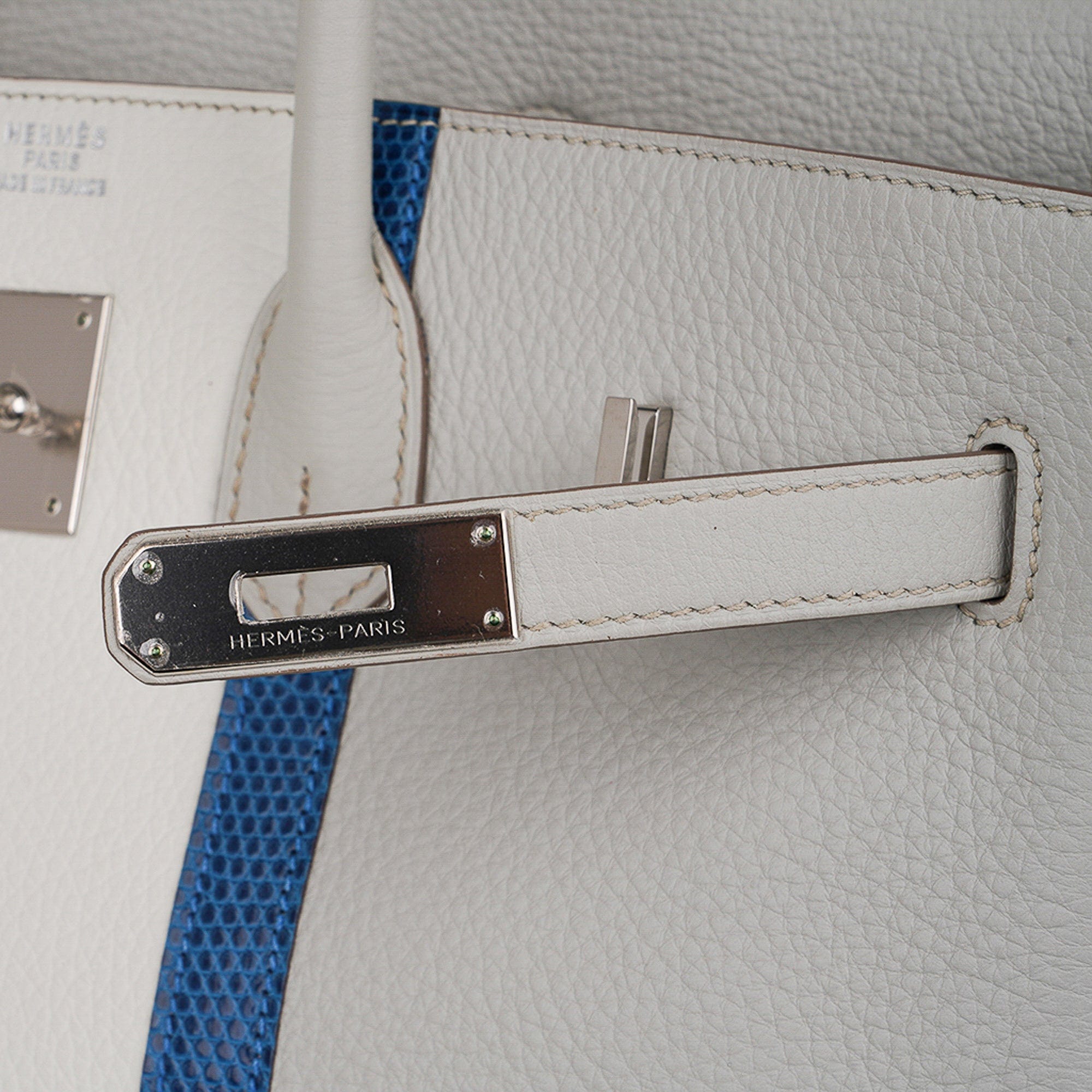 Hermes Limited Edition 35cm White & Gris Perle Clemence Leather and, Lot  #58140