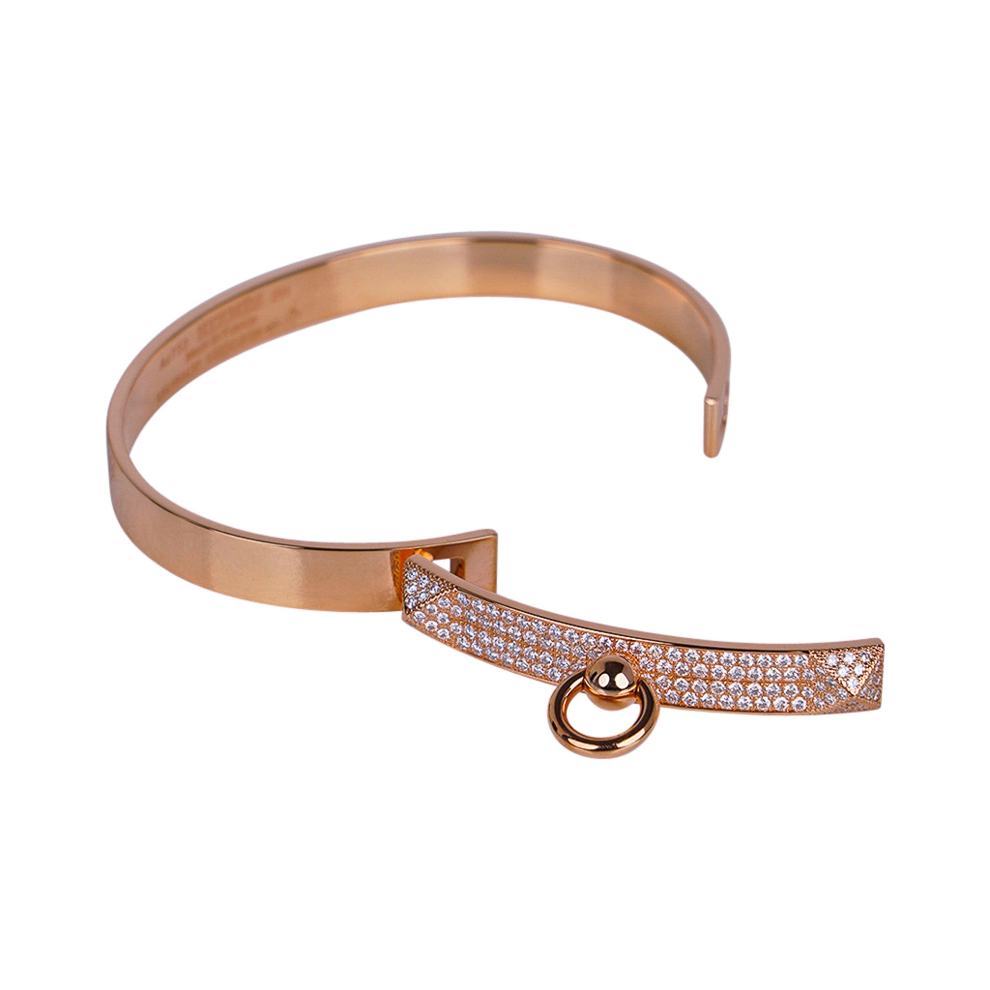 Hermes Chandra Jonc Pearl and Diamond Cuff Bracelet 18k Rose Gold
