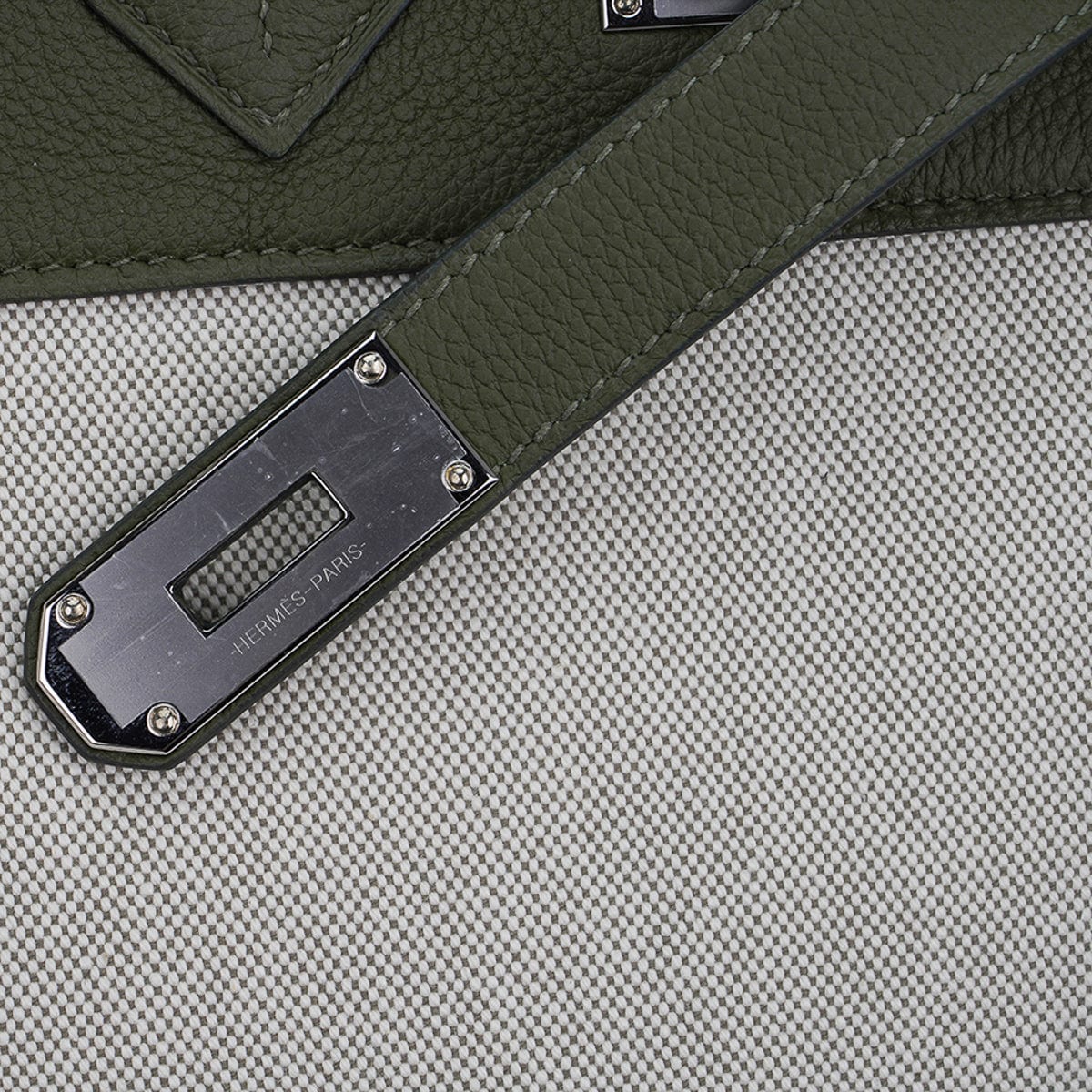 Hermes HAC Birkin 40 Bag Vert Veronese Togo Leather & Ecru Vert Amande Toile with Palladium Hardware