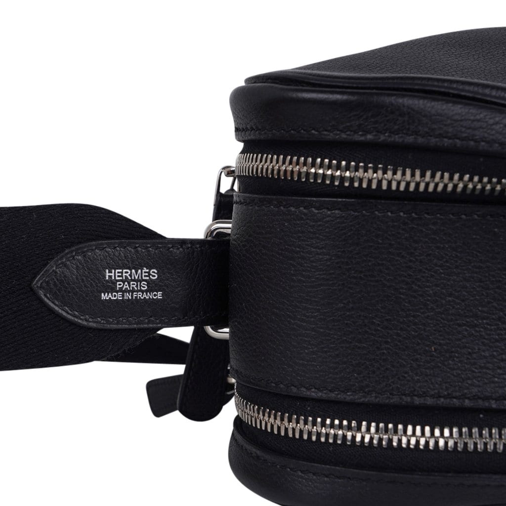 Hermes Hebdo Reporter Messenger Bag Black Evergrain Palladium New