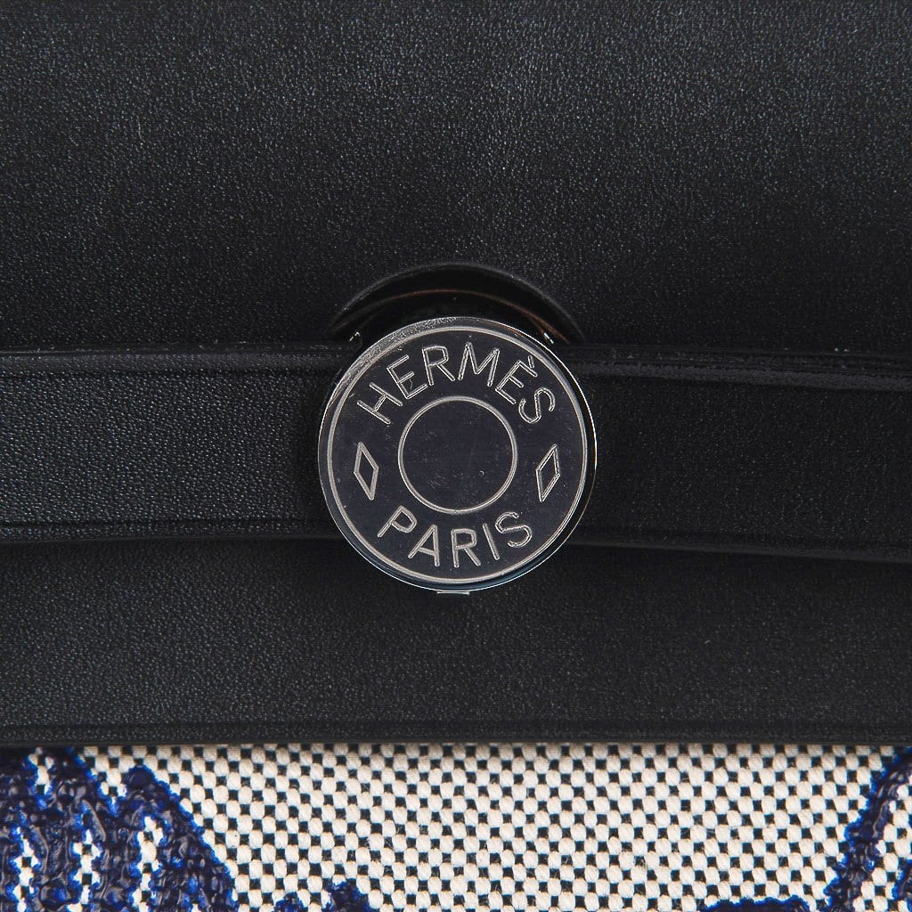 Hermès Herbag Cabas PM Black White Leather Cloth Pony-style