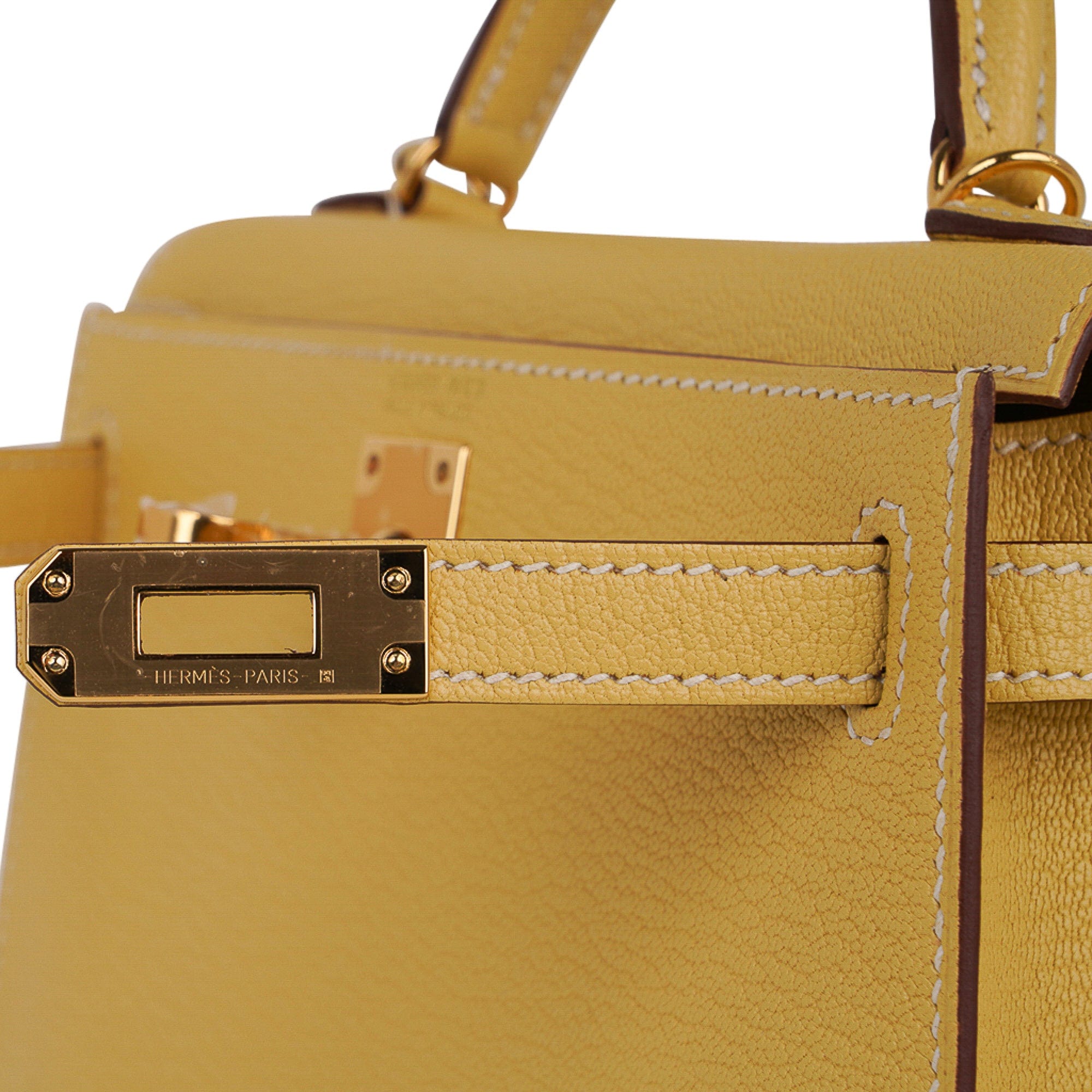 Hermes Mini Kelly 20 Sellier Jaune Bourgeon Bag Chevre Leather Palladium  Hardware • MIGHTYCHIC • 