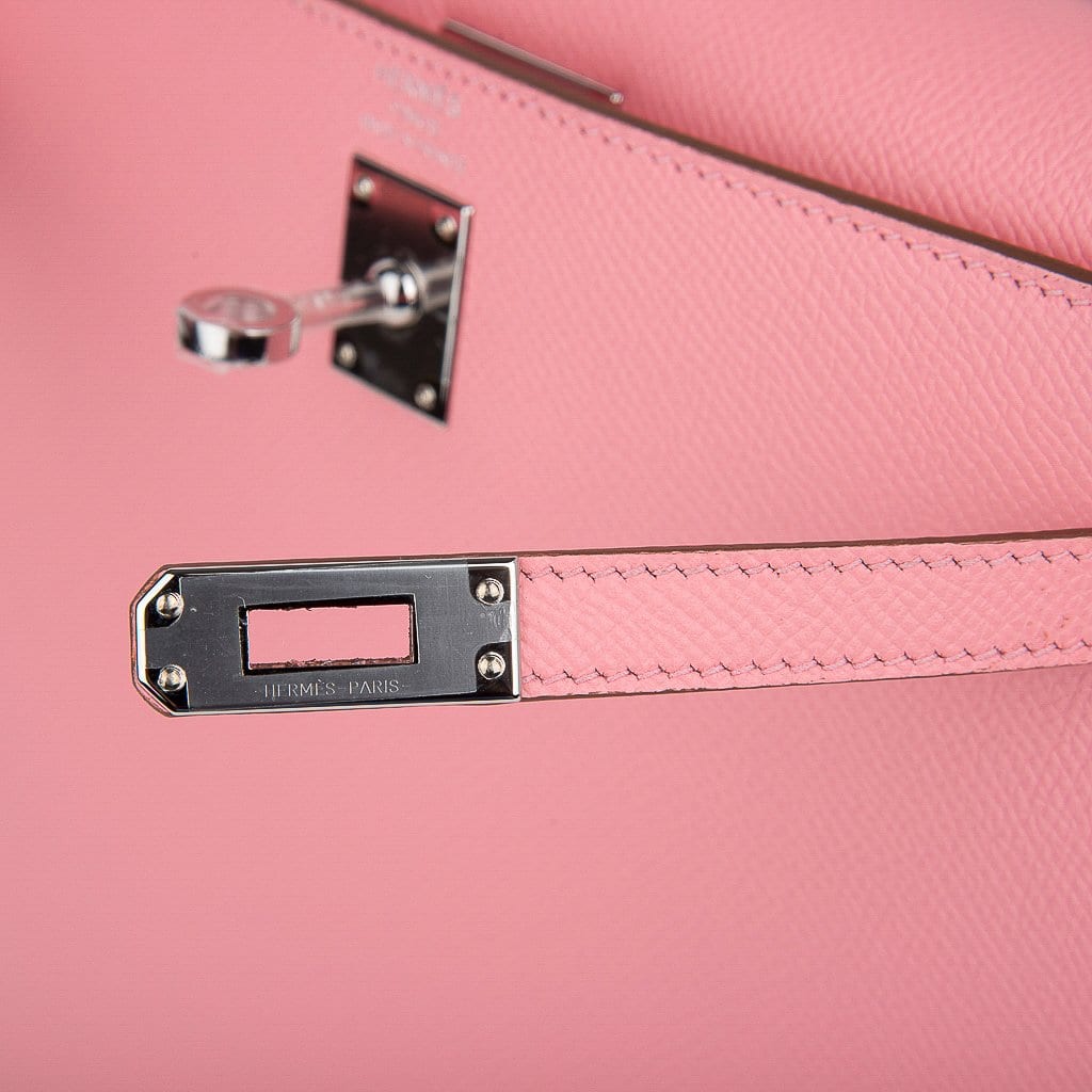 Hermes Kelly 25 Rose Extreme Pink Epsom Sellier Bag Palladium