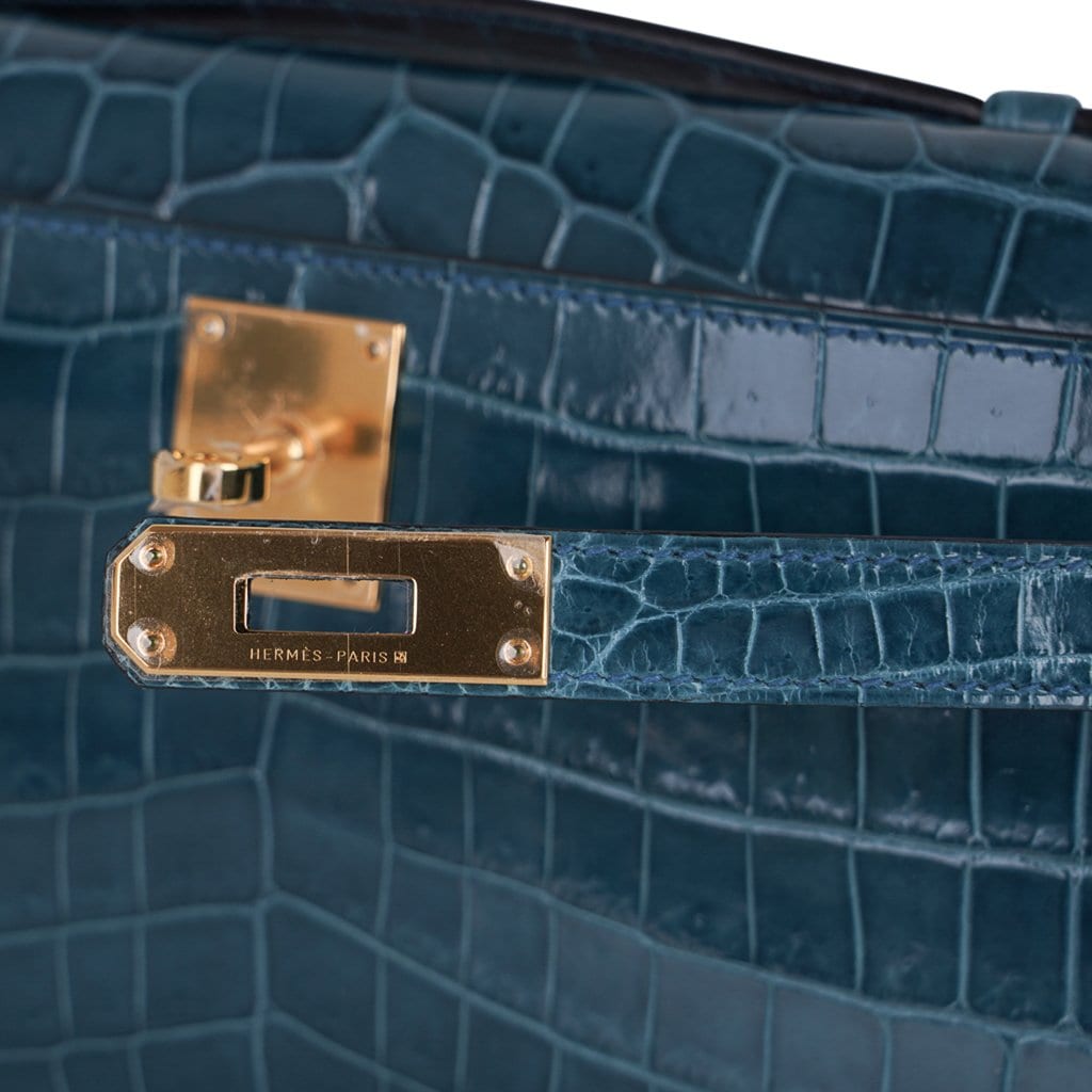 Hermes Kelly Cut Diamond Blue Marine Crocodile Bag Exquisite Clutch –  Mightychic