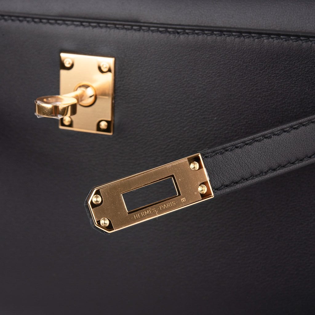 Hermès Kelly Cut Clutch Bag In Black Swift Leather With Gold Hardware in  White