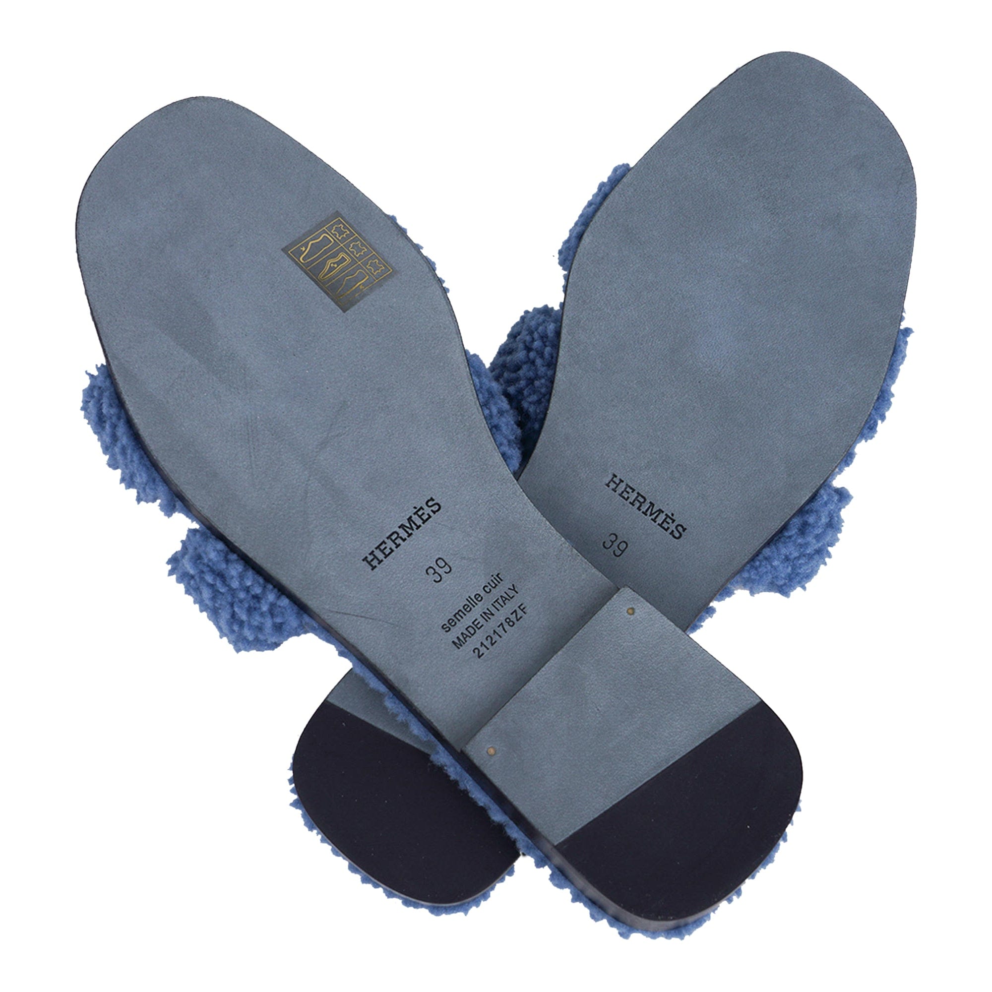 Hermes Shearling Oran Teddy Sandal Bleu Limited Edition Flats 39